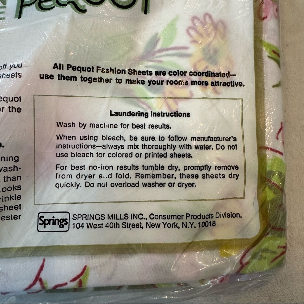 NOS Vintage 70s Pequot Floral Double Flat Sheet, No Iron Sheets, VTG Deadstock - Picture 5 of 5